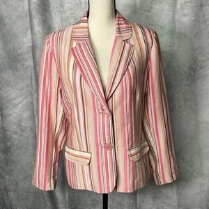Dialogue Multi-Pink Striped Two Button Blazer - size Medium